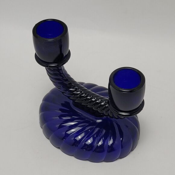 Imperial Glass Cobalt Blue Swirl Pattern Double Candle Stick Holder 1 Pc - Picture 5 of 8